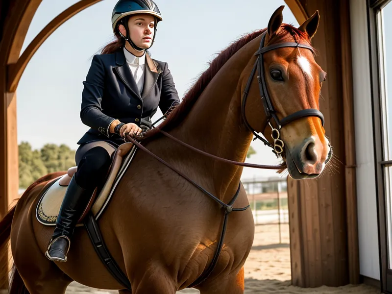Gros plan sur le regard d'une cavalière fixant une lettre de dressage, exercice clé du travail sur le plat en dressage amateur