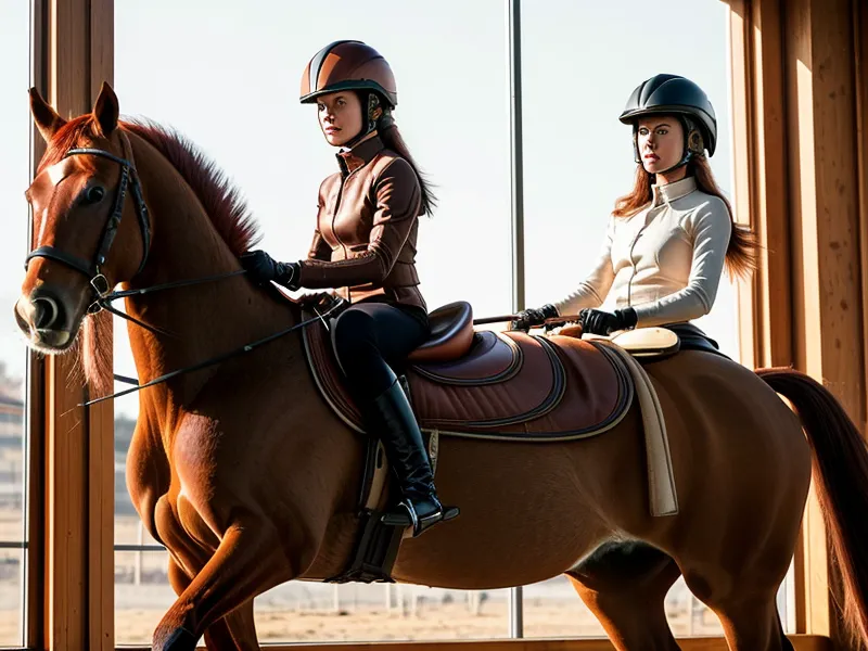 Cheval et cavalière en plein doubler sur la ligne centrale d'une carrière, exemple de progression en dressage amateur