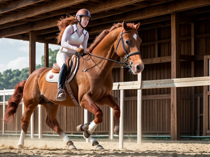Cheval de club effectuant une cession à la jambe en carrière