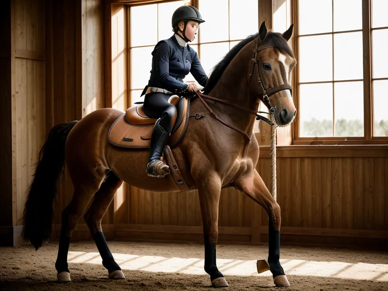 Posture d'une cavalière travaillant son équilibre et sa suspension musculaire
