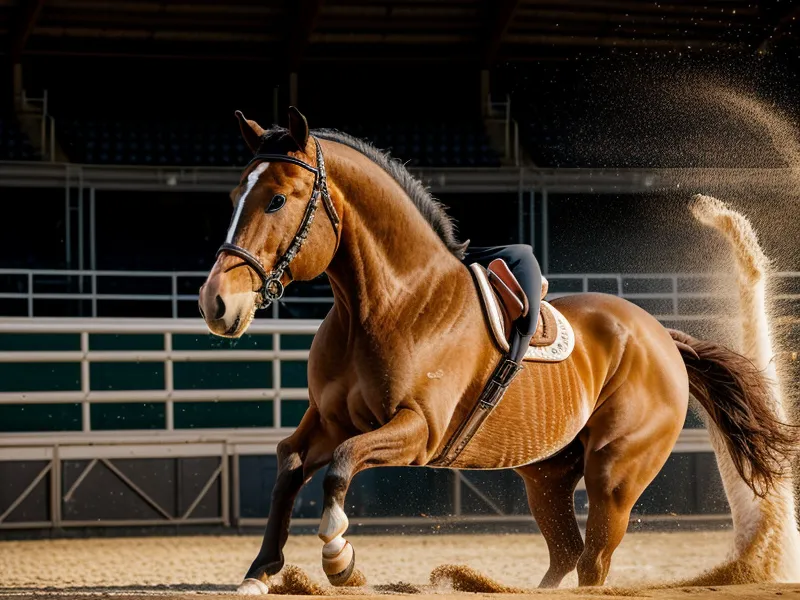 Extension d'encolure réussie au trot de travail, cheval équilibré et cavalière amateur à Saumur